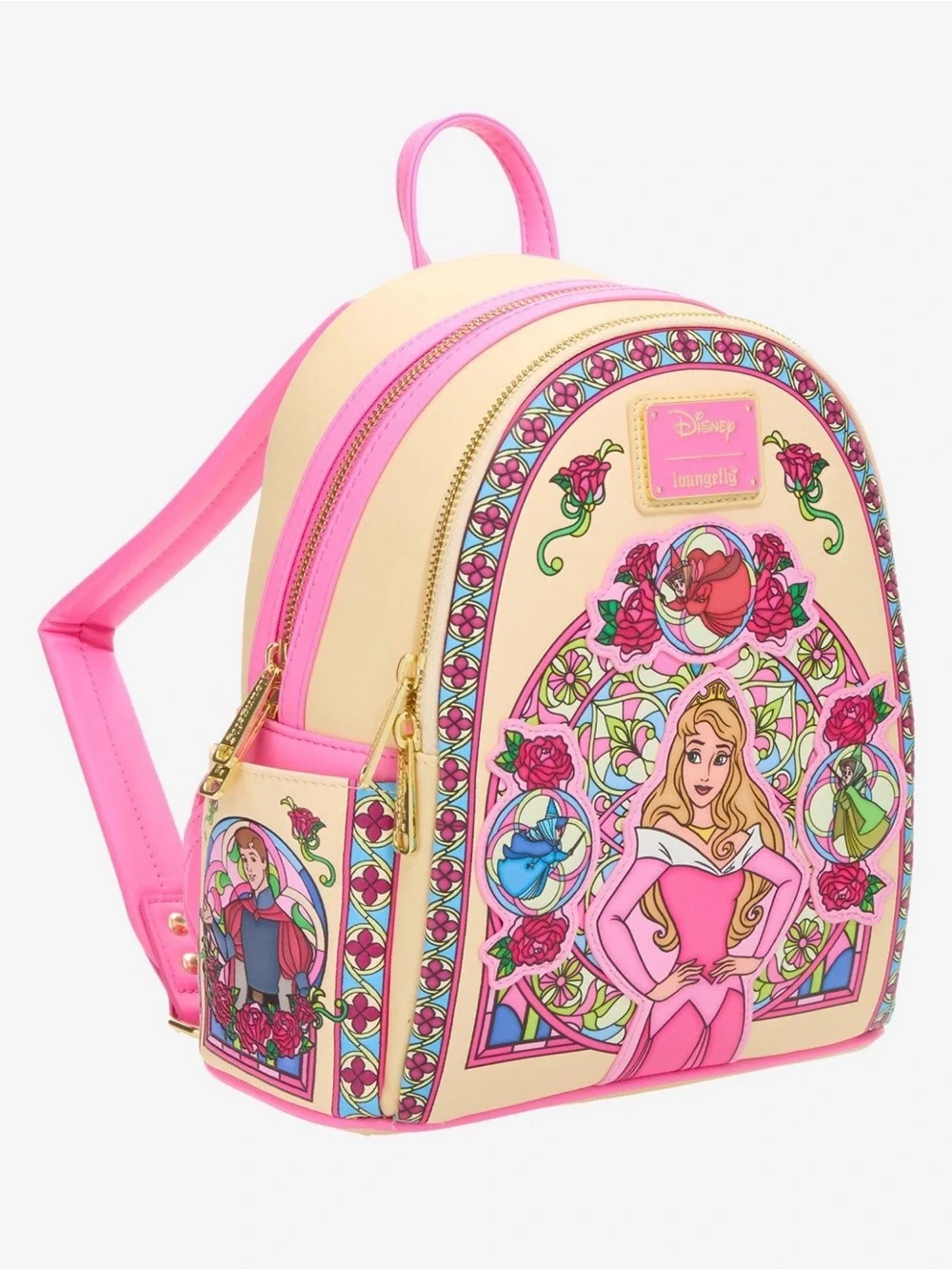 Loungefly Pink Cream Sleeping Beauty Stained Glass Mini Backpack